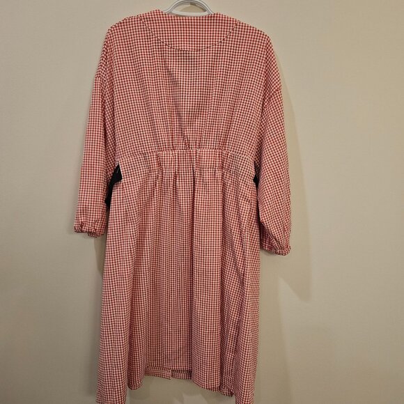 Ellazhu Womens Red White Gingham Long Oversized Button-Up Dress W/ Black Ribbon - Picture 6 of 8